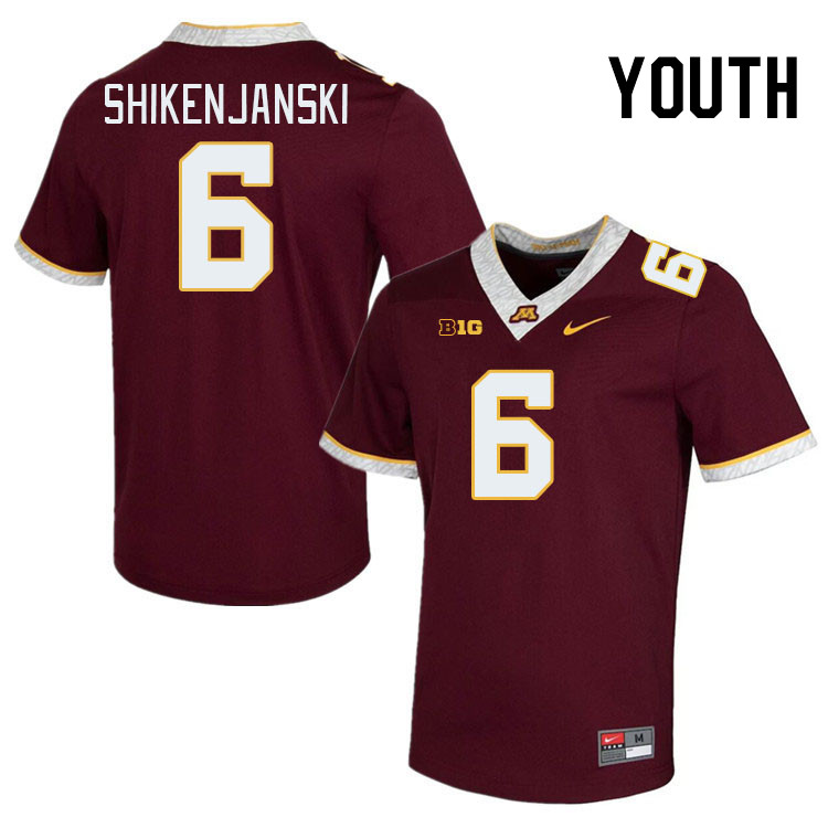 Youth #6 Max Shikenjanski Minnesota Golden Gophers College Football Jerseys Stitched-Maroon